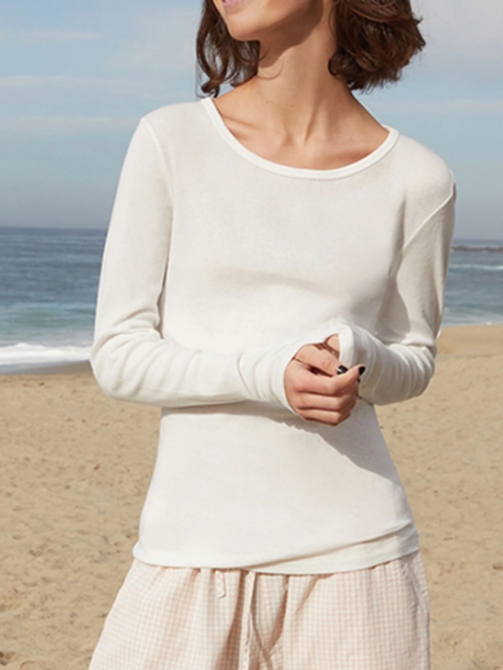 Brandy Mevlile White Leah Long Sleeve Top